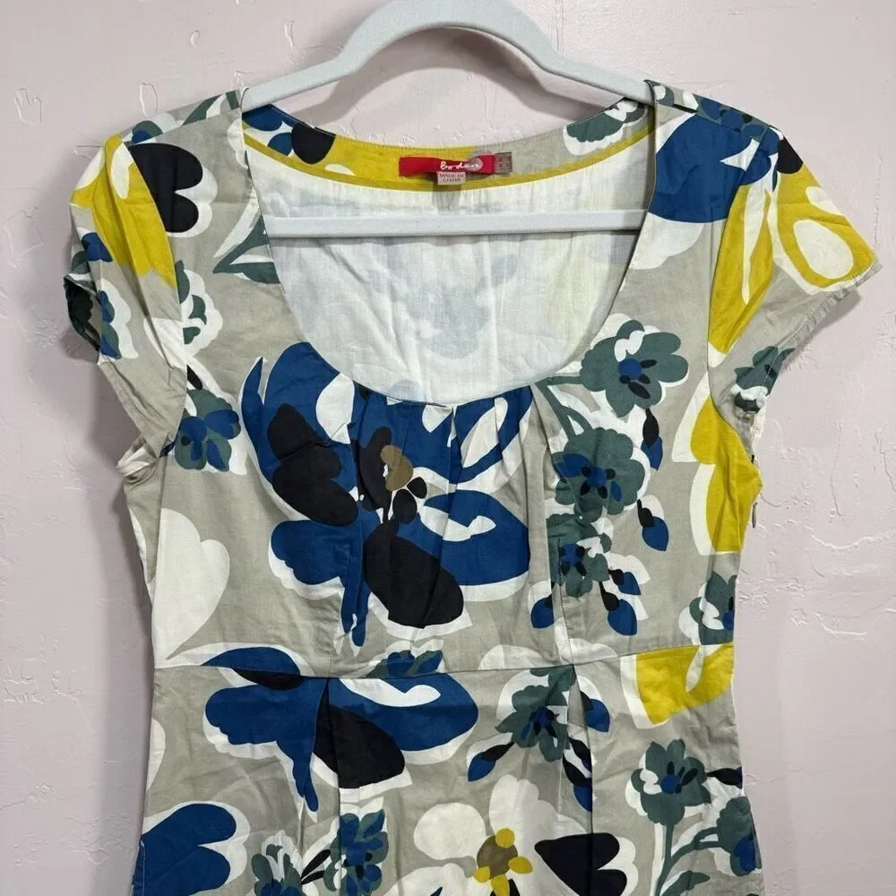 Boden Beige & Yellow Floral Short Sleeve Sheath Dress 8 Long
